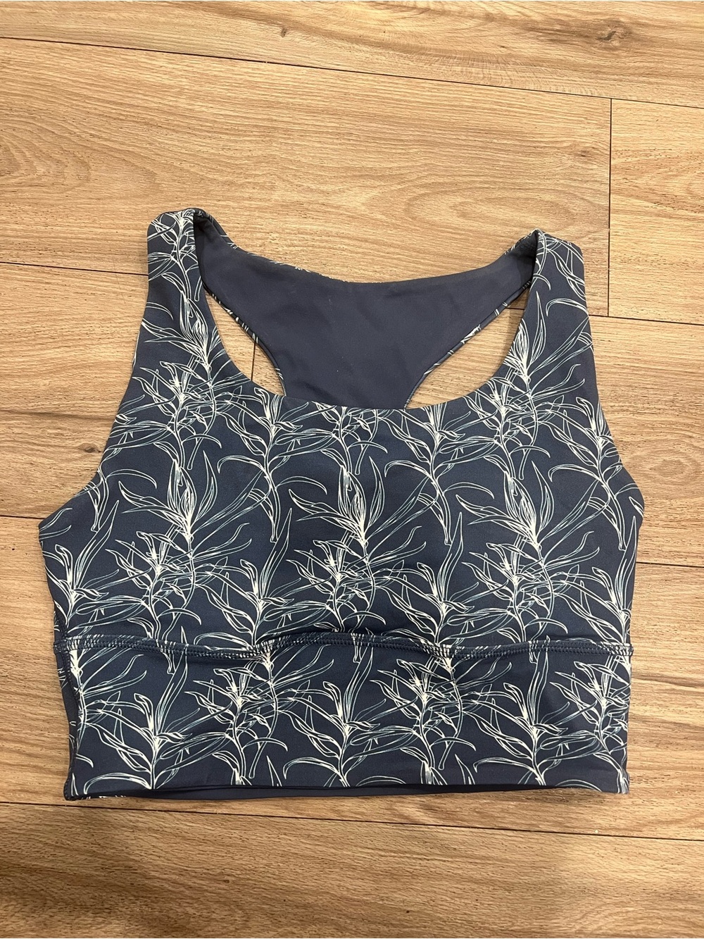Navy Botanical Print Racerback Sports Bra
